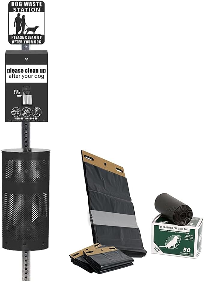 Zero Waste USA® Aluminum Dog Waste Station with ONEpul® Bags, Matte Black | Rust-proof aluminum dog waste station with ONEpul® pull-strap bags, one-at-a-time dispensing, less waste & easier maintenance