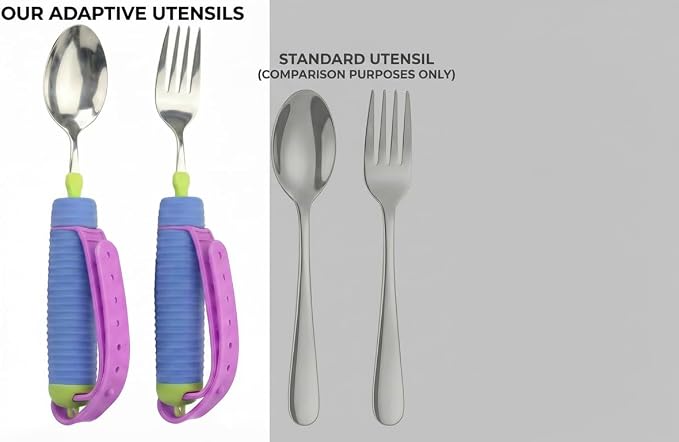 Weighted Adaptive Utensils for Enhanced Stability - Bendable, Non-Slip Utensil Set with Adjustable Wrist Strap & Customizable Weight - Assistive Eating Tools for Daily Independence (Blue)