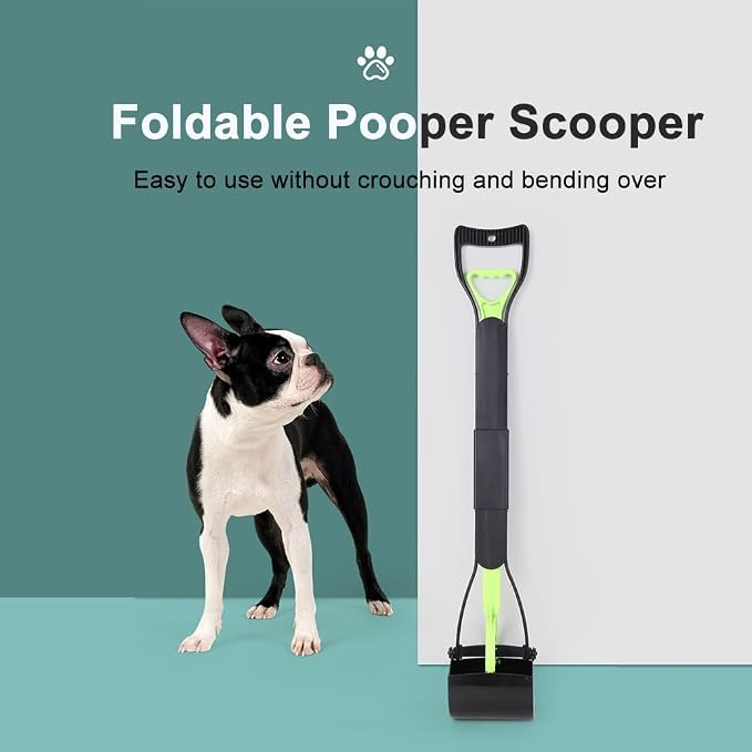 32" Portable Pooper Scooper,Foldable Durable,Pet Waste Scoop for Large dogs | No Bending Waste Pick Up Tool for Back Pain Sufferers for Yard Street Grass Outdoor Cleanup(Green)