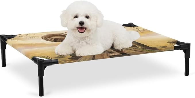 Outdoor Elevated Dog Bed for Medium Dogs, Elephants Breathable Cooling Raised Dog Cot for Indoor/Outdoor, Branches Trees Modern Art Animals Waterproof Elevated Pet Beds, M 24 x 20 in