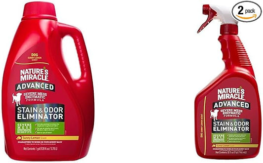 Nature's Miracle Advanced 128oz Dog Stain & 32oz Severe Dog Messes Remover Bundle