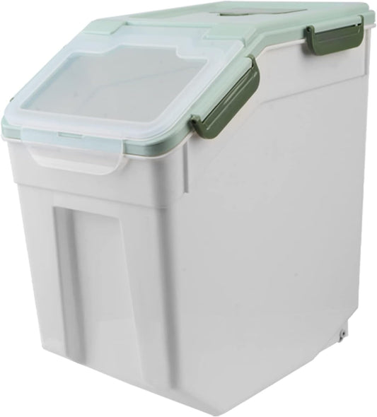 AnRui Dog Food Storage Container with Scoop, Large Airtight Plastic Pet Dog Cat Dry Food Bin, Cereal Grain Organizer Box for Rice, Flour, Snack, Baking Supplies, Kitchen Pantry, 20lb, Green