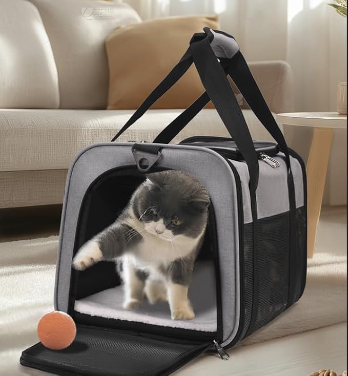 TSA Airline Approved Pet Carrier Bag, Soft Sided Collapsible Cat Dog Travel Carrier, Portable Breathable Puppy Kitten Carry Bag Outdoor Flight Car Travel (17x11x11 Grey)