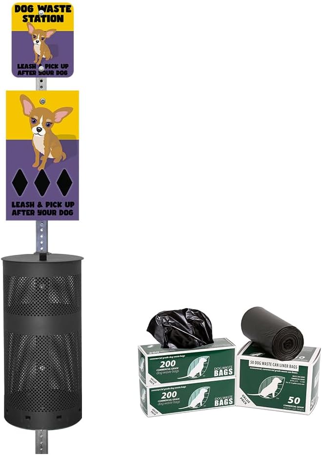 Designer Dog Waste Station - Dual Color Dogs Chihuahua - Roll Bag System (Most Popular) - Free 400 Waste Bags & 25 can Liners - Over 500k Sold in USA (Chihuahua | Matte Black)