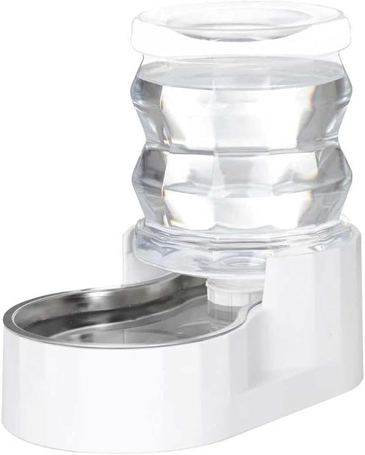 RIZZARI 4L Cat Water Dispenser – Stainless Steel, White, Gravity Fed | No Power Needed, Non-Slip Base, Easy-Clean, for Cats & Small Dogs, for Kitchen/Bedroom