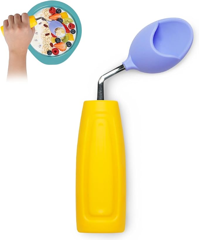 Anti-Tremor Spill Shield Spoon for Hand Tremors Parkinsons, Weighted Adaptive Utensils with Large Enclosed Scoop, Ergonomic Non-Slip Handle, Dishwasher Safe (Yellow, Left Spoon)