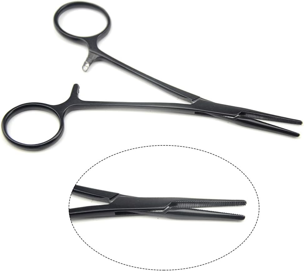 LILYS PET Pet Colourful Stainless Steel Hemostat Hemostatic Forcep,Pet Ear Hair Pull Forcep,Bend head and Straight head kit (Black, 14cm)