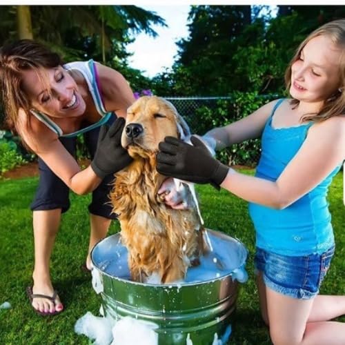 Pet Grooming Glove, Blue and Black, Deshedding Brush Mitt for Dogs and Cats (1 Pair).