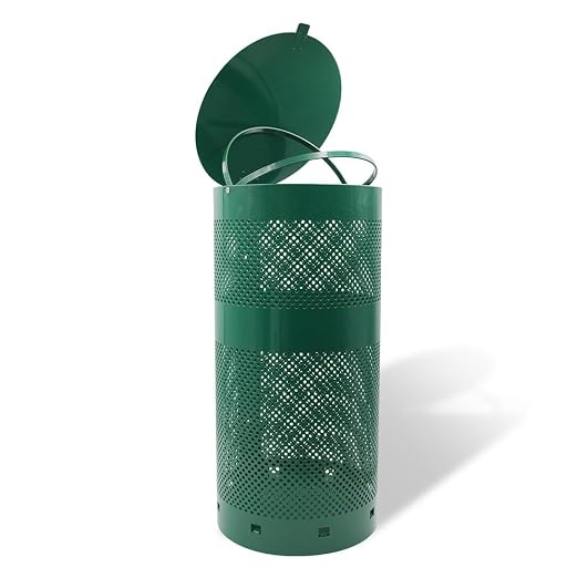 ZERO WASTE USA - Aluminum Outdoor Trash Can, 10 Gallon, Gloss Green | Rust-proof 10-gallon aluminum outdoor trash can, post or wall mount, built-in liner clamps, weather-resistant lid