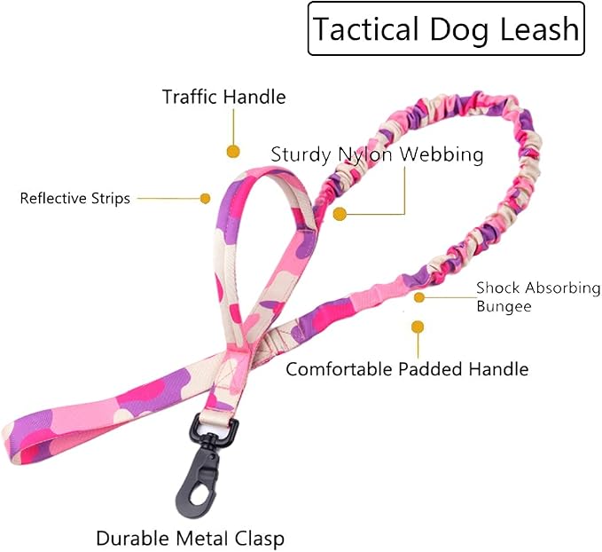 Tactical Dog Collar and Leash Set for Large Dogs with Handle,Pink Camo,S | 1000D Heavy-Duty Nylon Fabric,Quick-Release Metal Buckle,Adjustable Fit,Soft-Padded Webbing,D-Ring,for Training & Hiking