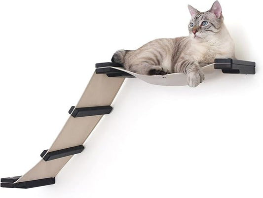 Catastrophic Creations Cat Tree with Hammock Perch – Mounting Wall Cat Shelves w/Canvas Fabric – Bamboo Wood Cat Tree Floating Steps – Lounger & Climber Cat Trees – Modern Cat Furniture