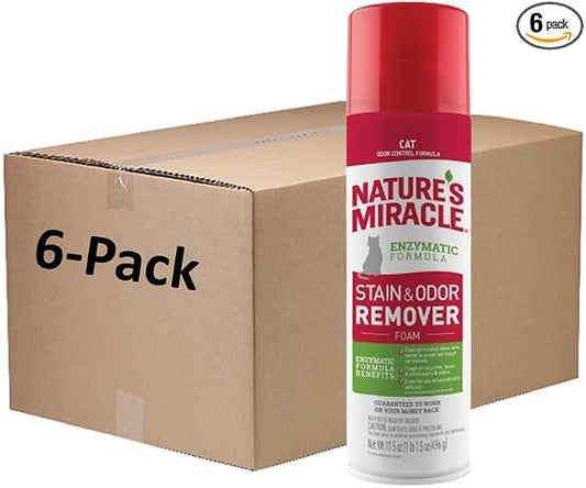 Nature's Miracle Advanced Stain and Odor Eliminator Foam Cat 17.5 Ounces, for Severe Cat Messes, Aerosol (1 CASE of 6 Individual 17.5 OZ CANS)