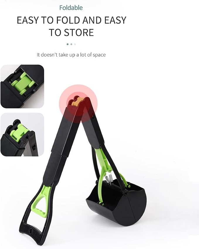 32" Portable Pooper Scooper,Foldable Durable,Pet Waste Scoop for Large dogs | No Bending Waste Pick Up Tool for Back Pain Sufferers for Yard Street Grass Outdoor Cleanup(Green)