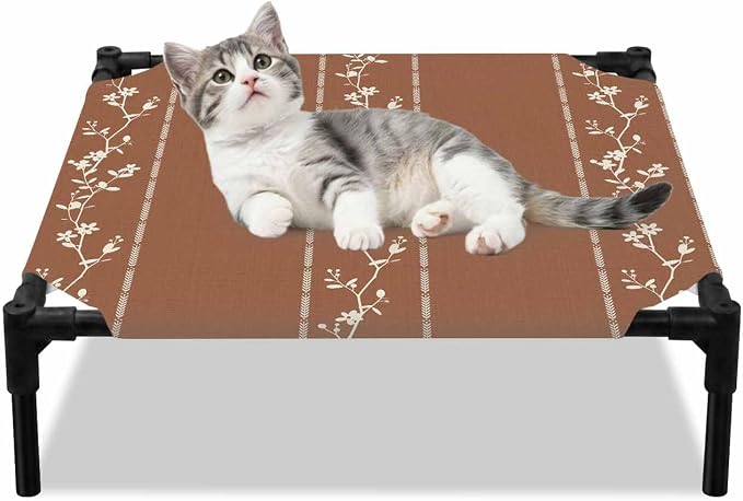 Outdoor Elevated Dog Bed for Small Dogs, Brown Flowers Branch Breathable Cooling Raised Dog Cot for Indoor/Outdoor, Spring Summer Farmhouse Botanical Waterproof Elevated Pet Beds, S 20 x 20 in
