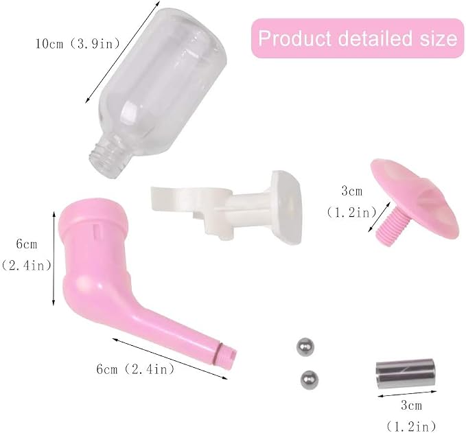 Andiker Dog Water Bottle for Crate, No-drip 350ml Dog Water Dispenser Adjustable and Detachable Installed on the Kennel Cage Water Bottle for Dogs and Puppy Drinking Water (Pink)