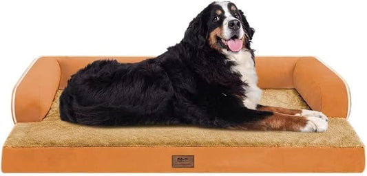 Orthopedic Waterproof Jumbo Dog Bed with Bolster for Extra Large Dogs | Pillow Support for Neck Relief, Egg Crate Foam, Waterproof Liner, Anti-Slip Bottom, Removable Bolster Cover, 53 x 42 Inch