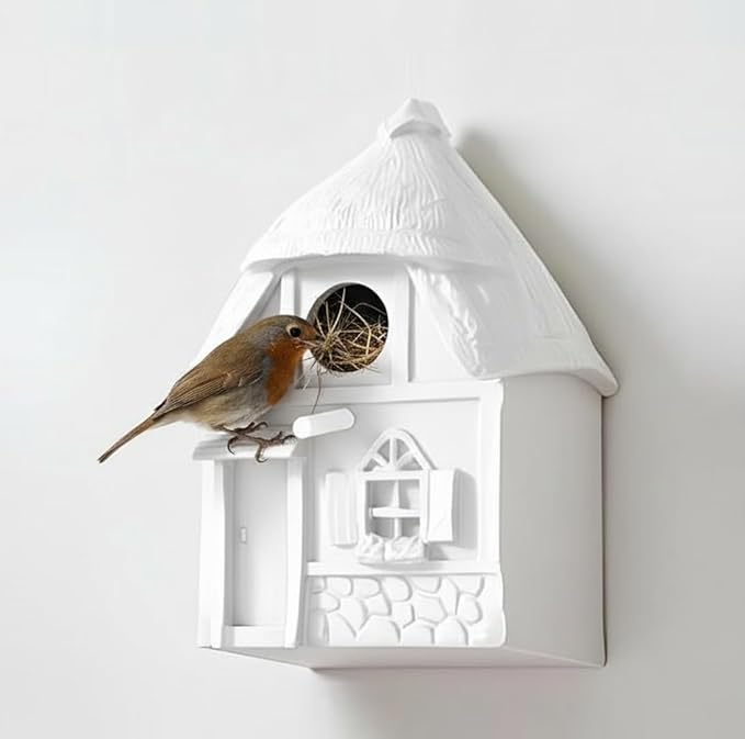 Water Proof Window Bird House for Outside, Composite Material Window View Birdhouse, Wren House for Viewing Inside, Wall Moutable, 10 Years Performance, Morden Style, White Color, 1.25" Hole