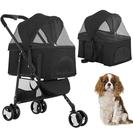 BestPet Pet Stroller Premium 3-in-1 Multifunction Dog Cat Jogger Stroller for Medium Small Dogs Cats Folding Lightweight Travel Stroller with Detachable Carrier, Black