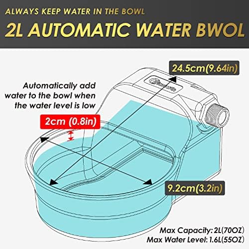 FICUSWIN Automatic Water Dispenser for Large Dogs Patented Fit 3/4in GHT Male Faucet Outdoor Animal Water Bowl Include Water Valve, 5ft Water Hose, Copper Connector