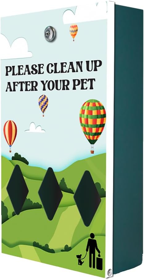 ZERO WASTE USA - Dispense-Art Low Profile Dog Waste Station Hot Air Balloon | UV-printed aluminum low-profile station with 400 bags, 25 liners, 25% larger dispenser, rust-proof commercial design