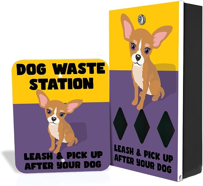 Designer Dog Waste Station - Dual Color Dogs Chihuahua - Roll Bag System (Most Popular) - Free 400 Waste Bags & 25 can Liners - Over 500k Sold in USA (Chihuahua | Matte Black)