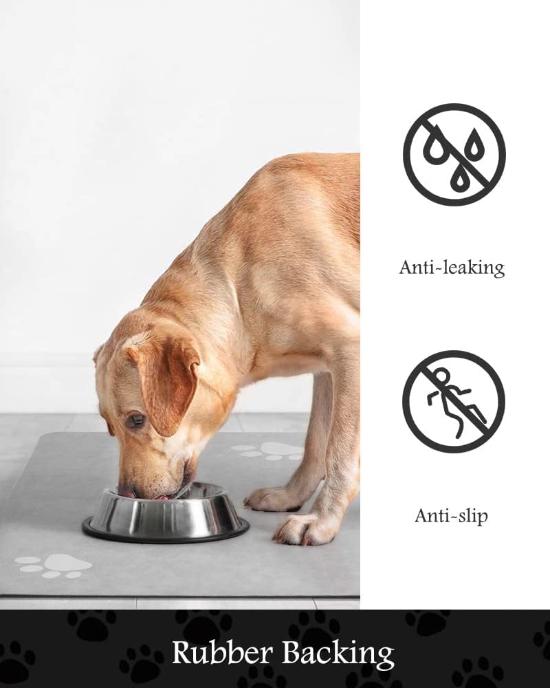 Pet Feeding Mat-Absorbent Dog Mat for Food and Water Bowl-No Stains Quick Dry Water Dispenser Mat-Dog Accessories Pet Supplies-Bowl for Messy Drinkers（LIGHTGREY,12"x19"