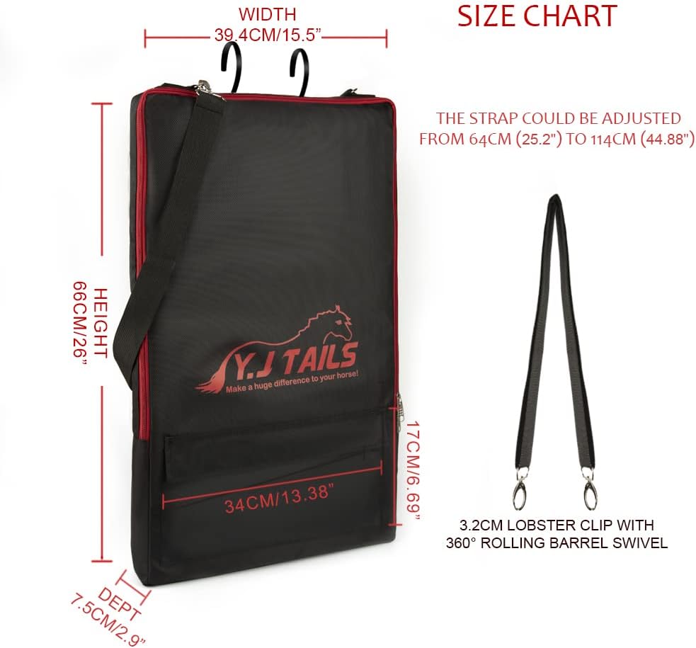 Horse Tack Carry Bag, Horse Harness Bag for Halters, Bridle, Equestrian Reins, Bits and Headstalls, Miniature Horse Harness with 3 Prong Tack Rack (Black)