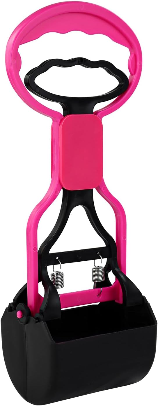 Andiker Portable Pet Pooper Scooper with Short Handle, Pet Clamp Scooper, High Elastic Spring Dog Poop Scoop Indoor and Outdoor Cleaning Tool (Pink)