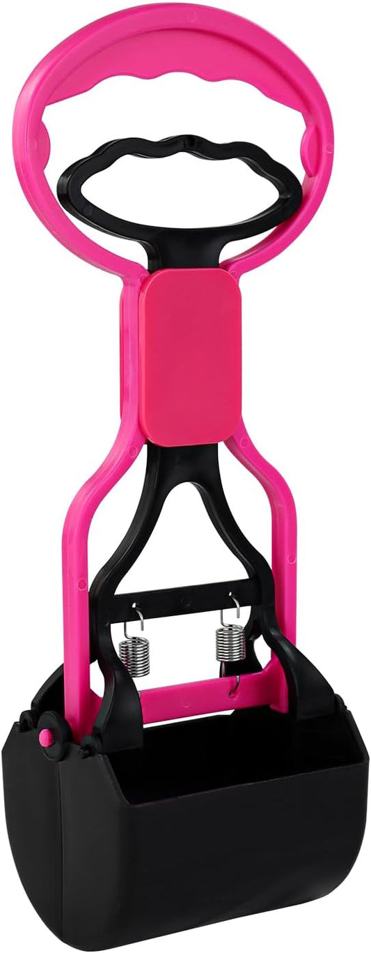 Andiker Portable Pet Pooper Scooper with Short Handle, Pet Clamp Scooper, High Elastic Spring Dog Poop Scoop Indoor and Outdoor Cleaning Tool (Pink)