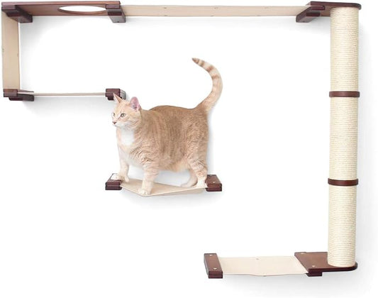 CatastrophiCreations Cat Mod Climb Track Handcrafted Wall Mounted Cat Tree Shelves, English Chestnut/Natural, One Size (528375911ENNAT)