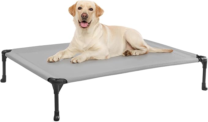 Veehoo Outdoor Elevated Dog Bed Large Sized Dogs, Cooling Raised Dog Cots | Off-ground training platform, portable camping hammock, breathable mesh, easy to clean, no-tool setup, 42"x30", Gray