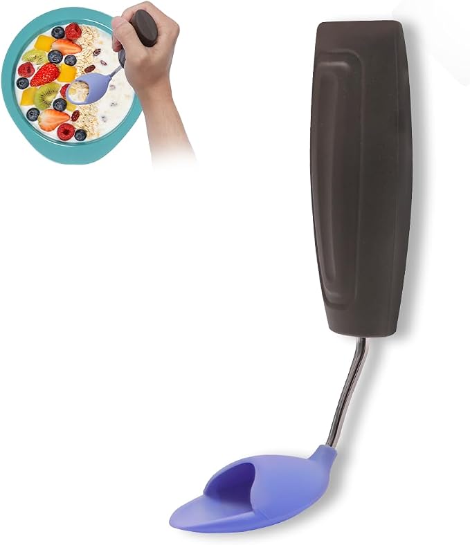 Anti-Tremor Spill Shield Spoon for Hand Tremors Parkinsons, Weighted Adaptive Utensils with Large Enclosed Scoop, Ergonomic Non-Slip Handle, Dishwasher Safe (Black, Forward-Tilt)
