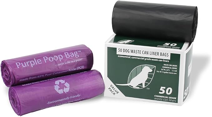Zero Waste USA - Aluminum Dog Waste Station with Bags - Purple & Black | Purple dog design with rust-proof aluminum station, 400 roll bags, 25 liners, locking dispenser, 10-gallon waste can