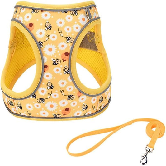 Step in Dog Harness and Leash Set, Flower Adjustable Easy Walk Puppy Harnesses, Soft Mesh Pet Vest Harness Small Size Dog Adjustable No Pull Dog Harness for Small Dogs and Cats(Bee, XXS)