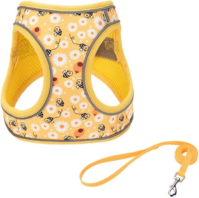 Step in Dog Harness and Leash Set, Flower Adjustable Easy Walk Puppy Harnesses, Soft Mesh Pet Vest Harness Small Size Dog Adjustable No Pull Dog Harness for Small Dogs and Cats(Bee, XS)