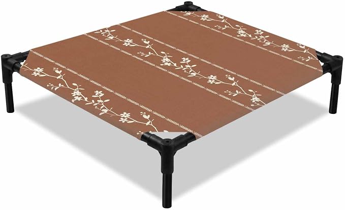Outdoor Elevated Dog Bed for Small Dogs, Brown Flowers Branch Breathable Cooling Raised Dog Cot for Indoor/Outdoor, Spring Summer Farmhouse Botanical Waterproof Elevated Pet Beds, S 20 x 20 in