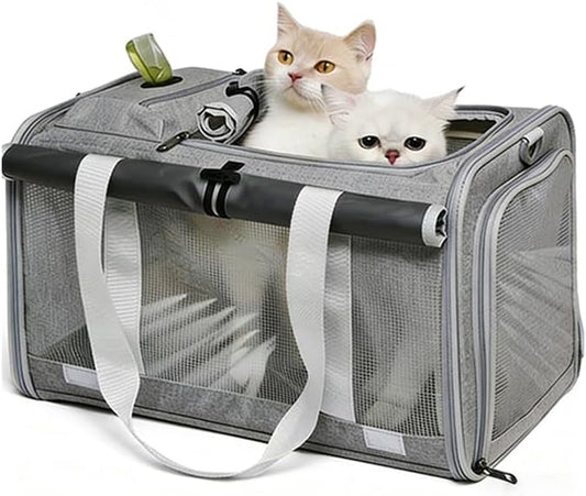 Pet Carrier Bag for Cats & Small Dogs, Airline Approved Travel Cat Carrier with Mesh Windows, Shoulder Strap & Removable Mat, Foldable Design for Home & Outdoor Trips