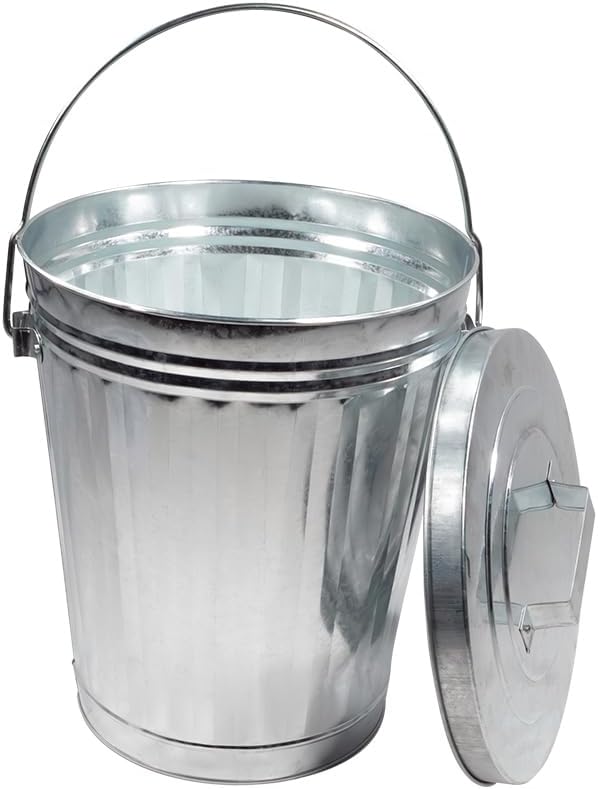 Mytee Products 2 Pack Galvanized Trash Can w/Lid Ideal for Trailers - 4 Gallon Steel Mounted Small Outdoor Garbage Can for Home, Office, Bathroom, Kitchen - Fire and Heat Resistant