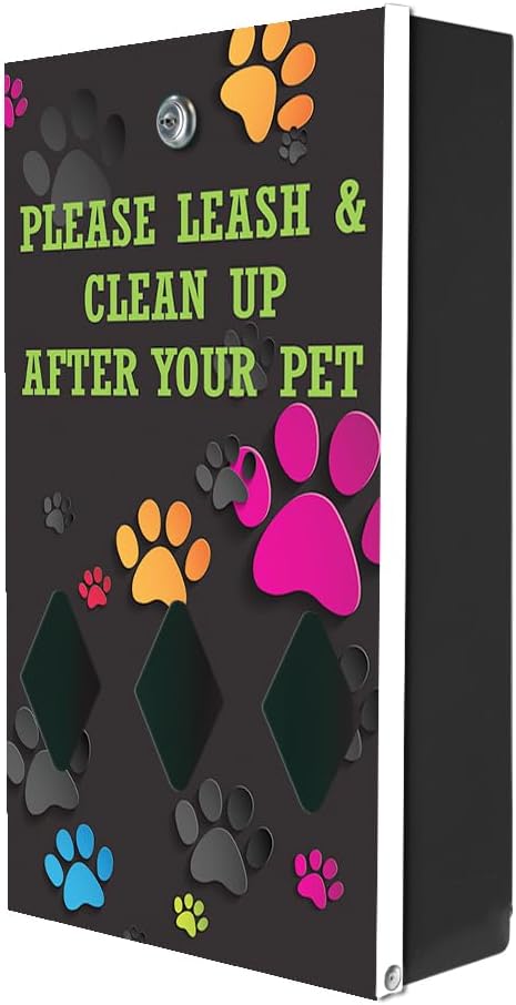 Zero Waste USA - DISPENSE-ART™ Roll Bag Dispenser & Sign - Colorful Paws | UV-printed roll bag dispenser & matching sign, 400 bags, 25% more storage, mounts to walls, posts & fences