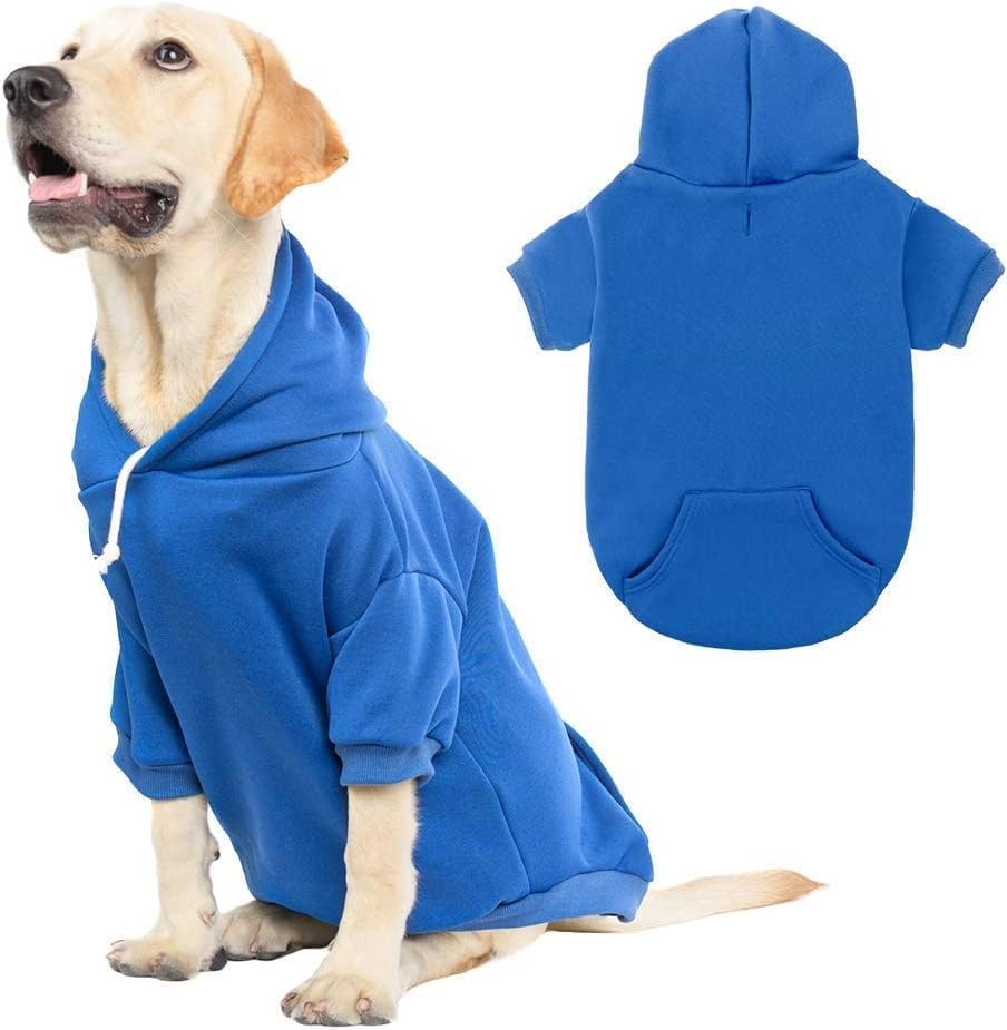 KOOLTAIL Basic Dog Hoodie - Soft and Warm Dog Hoodie Sweater with Leash Hole and Pocket, Dog Winter Coat, Cold Weather Clothes Sweatshirt for Small Medium Large Dogs Puppy Cat Boys Girls Blue XL