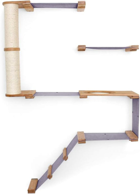 CatastrophiCreations Deluxe Cat Fort Wall Mounted Lounge, Climb and Play Furniture Cat Tree Shelves - Natural/Charcoal Gray, One Size