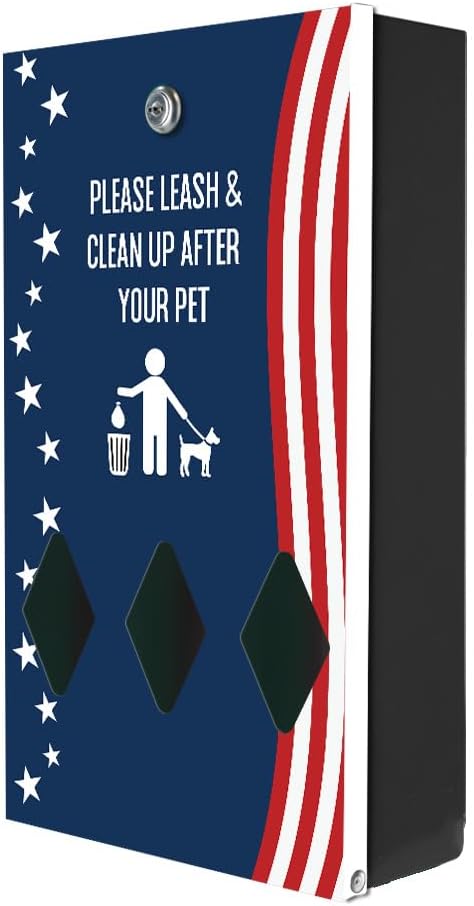 ZERO WASTE USA - Dispense-Art™ Low Profile Waste Station - Stars & Stripes | UV-printed aluminum low-profile station with 400 bags, 25 liners, 25% larger dispenser, rust-proof commercial design