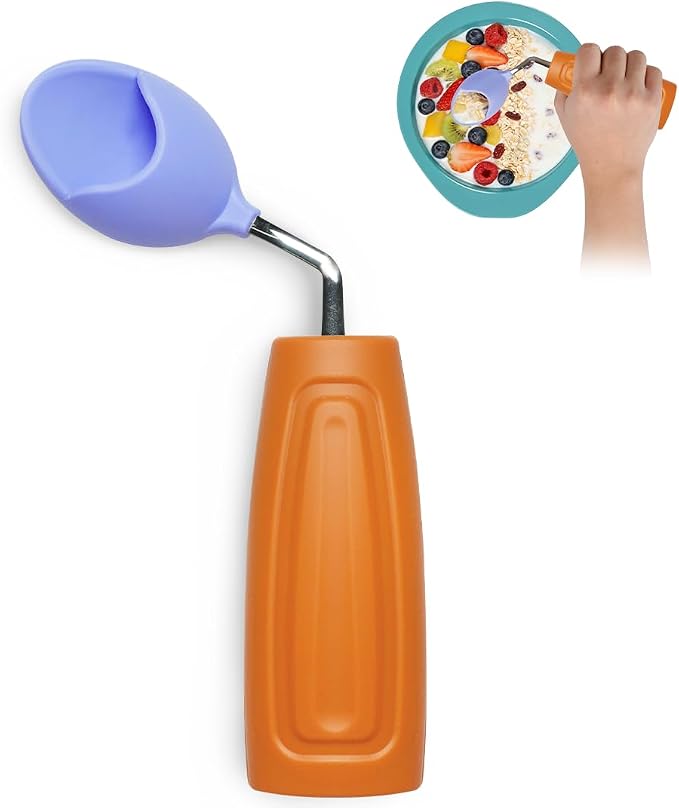 Anti-Tremor Spill Shield Spoon for Hand Tremors Parkinsons, Weighted Adaptive Utensils with Large Enclosed Scoop, Ergonomic Non-Slip Handle, Dishwasher Safe (Brown, Right Spoon)