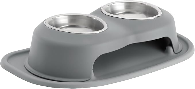 WeatherTech Double High Pet Feeding System - Elevated Dog/Cat Bowls - 4 inch High Dark Grey (DHC1604DGDG)