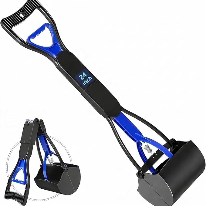 24 Inch Heavy Duty Foldable Pooper Scooper for Large, Medium & Small Dogs, Durable Springs, Interlocking Serrated Jaws, One-Hand Operation, Premium Outdoor Waste Pick-Up Tool