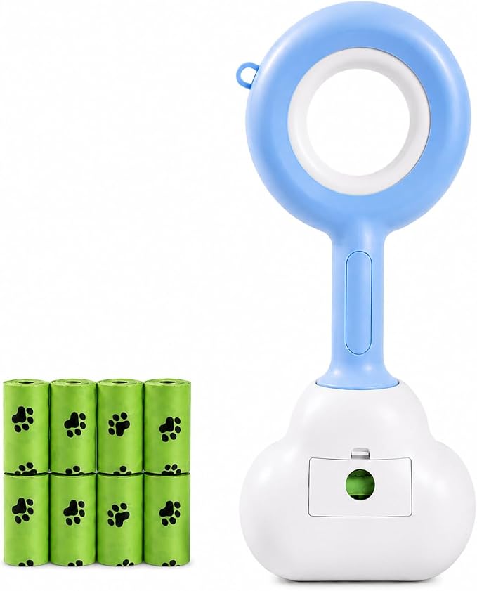 Dog Pooper Scooper with 120 Bags – Unbreakable & Durable One Handed Pickup Tool for Large & Small Dogs, Ready to Use Easy Clean Poop Catcher for Yard, Walks, Grass – Blue