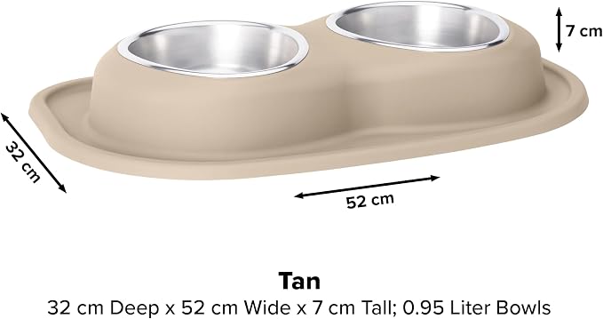 WeatherTech Double Low Pet Feeding System - Compact and Portable Dog/Cat Food and Water Station - 32 oz (4 Cups) Tan (DL3203TN)