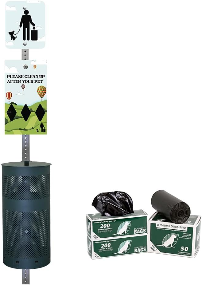 Zero Waste USA - Aluminum Dog Waste Station - Hot Air Balloon | Matte Green | DISPENSE-ART™ UV-printed aluminum station, 25% larger bag storage, rust-proof commercial design for parks & properties