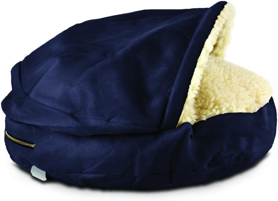Snoozer Cozy Cave Dog Bed - Indoor Dog Bed with Cover Cave, Covered Calming Burrow for Medium & Large Sized Pets with Blanket Attached, Enclosed, Washable - XL, Navy