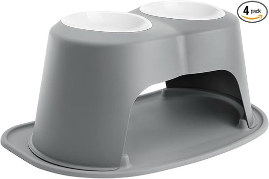 WeatherTech Double High Pet Feeding System w/Plastic Dog/Cat Bowls - 10" High Stand Dark Grey (PDHC6410DGDG)
